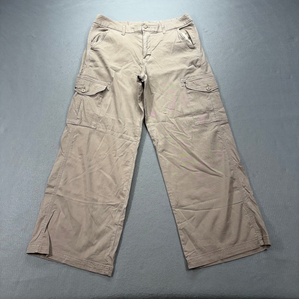 American Eagle Cargo Pants Womens 12 Tan Khaki Wide Leg Stretch‎ Lyocell Utility